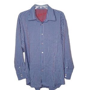 Bugatchi Uomo Blue, Gray And Red Stripped Button Up Shirt Size XL.